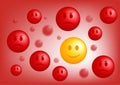Angry emoticons surround one cheerful smiley face.